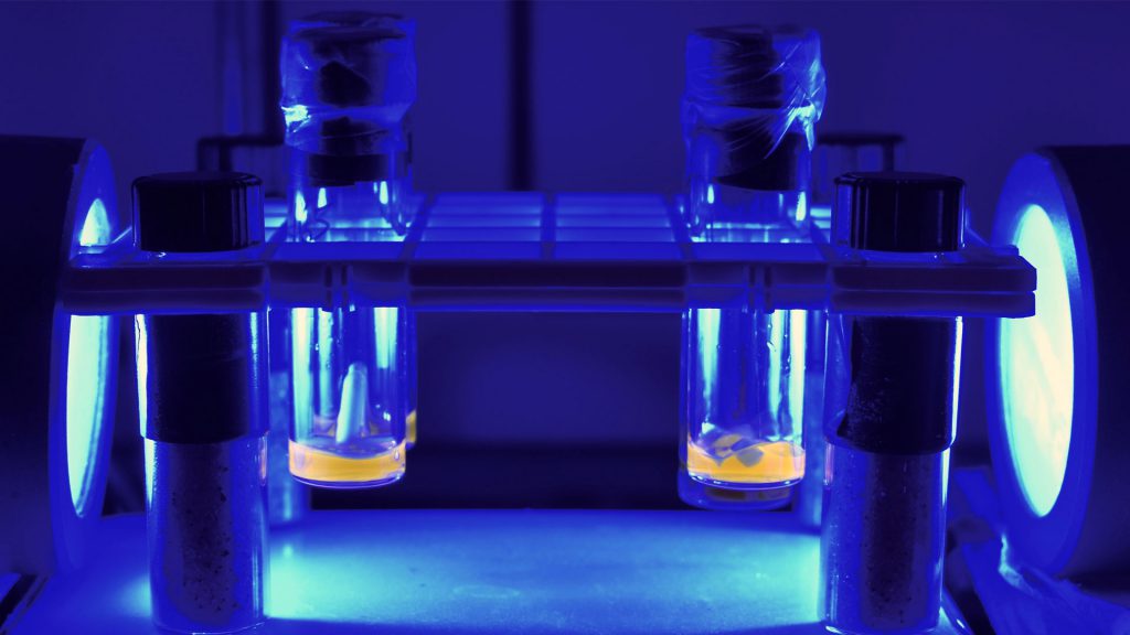 blue-light-shining-on-reaction-vials